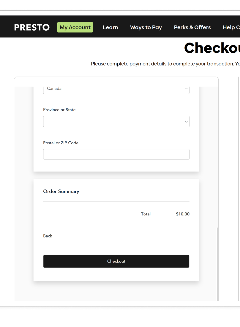 No saved payment method — screen 2